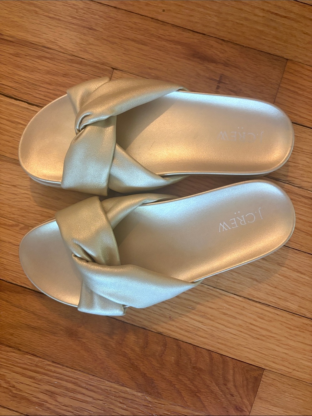 J. Crew Metallic Gold Knot Slide Sandals